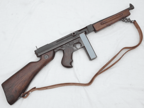 Deactivated American Thompson M1 A1 .45 cal smg, sliding cocking handle  **SOLD**