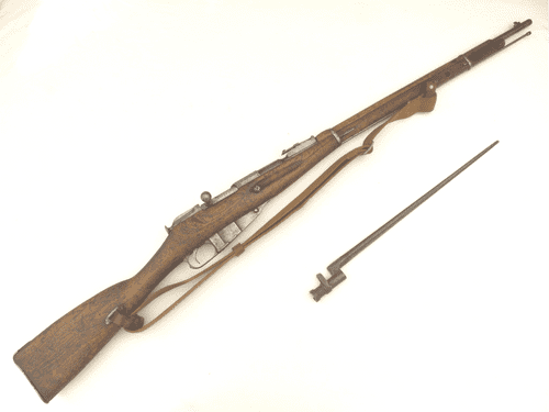 Deactivated Russian Mosin-Nagant M1891 and bayonet, 1905 dated infantry rifle, early spec.