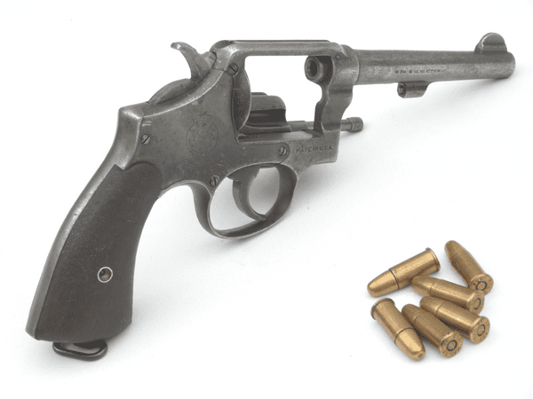 Deactivated Smith and Wesson model 10  'Victory' revolver, clear chambers