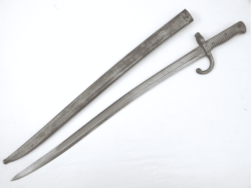 French Chassepot M1866 German capture bayonet and scabbard, dated 1867, regimentally marked **SOLD**