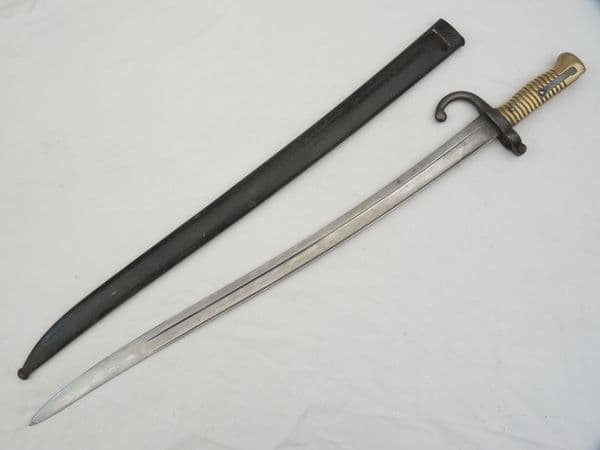 French Chassepot M1866  German capture bayonet and scabbard, dated 1869 **SOLD**
