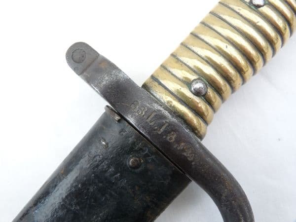 French Chassepot M1866  German capture bayonet and scabbard, dated 1869 **SOLD**