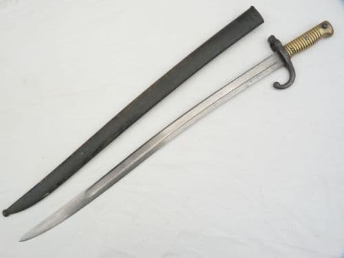 French Chassepot M1866  German capture bayonet and scabbard, dated 1869 **SOLD**