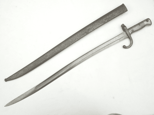 French Chassepot M1866 sword bayonet and scabbard, 1871 dated