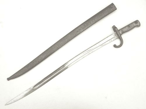 French Chassepot M1866 sword bayonet and scabbard, 1874 dated