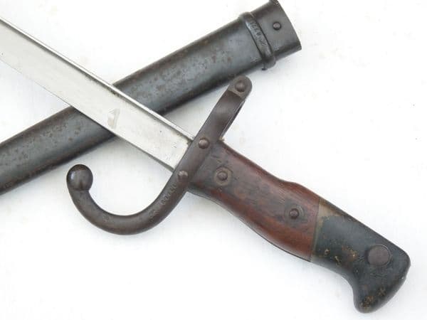 French Gras M1874 bayonet and scabbard 1877 dated, matching serial numbers /1