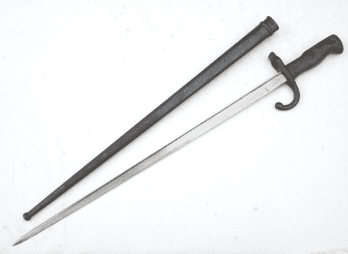 French Gras M1874 bayonet and scabbard 1877 dated, matching serial numbers /1