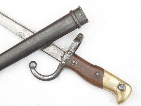French Gras M1874 bayonet and scabbard 1878 dated, matching serial numbers **SOLD**