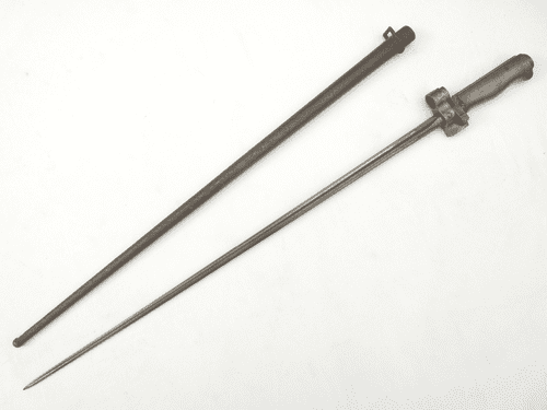 French Lebel M1886-15 cruciform bayonet and scabbard, brass hilt,  barn find