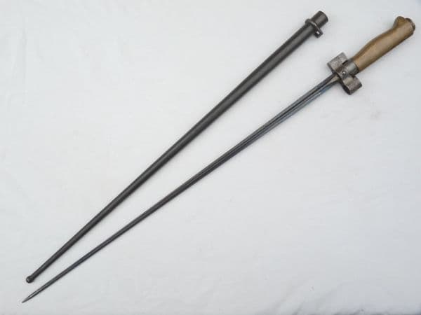 French Lebel M1886-15 cruciform bayonet and scabbard, brass hilt, matched s/numbers **SOLD**