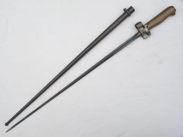 French Lebel M1886-15 cruciform bayonet and scabbard, brass hilt, matched s/numbers **SOLD**