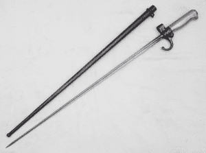 French Lebel M1886 cruciform bayonet with quillon and scabbard /1 **SOLD**