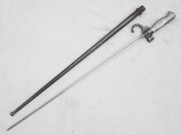 French Lebel M1886 cruciform bayonet with quillon and scabbard /2  **SOLD**
