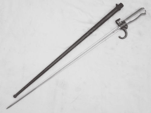 French Lebel M1886 cruciform bayonet with quillon and scabbard /2  **SOLD**
