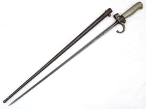 French Lebel M1886 cruciform bayonet with quillon and scabbard  **SOLD**