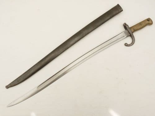 French M1866 sword bayonet and scabbard, 1870 dated, Naval marking. **SOLD**