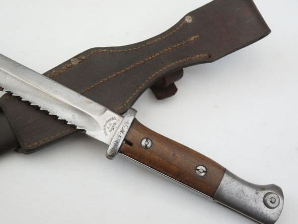 German S1884/98 II sawback bayonet, scabbard and frog, unit marked