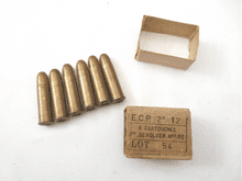 Inert French 8 x 27mmR boxed rounds x 6 for Modele 1892 pistol, 1912 dated **SOLD**