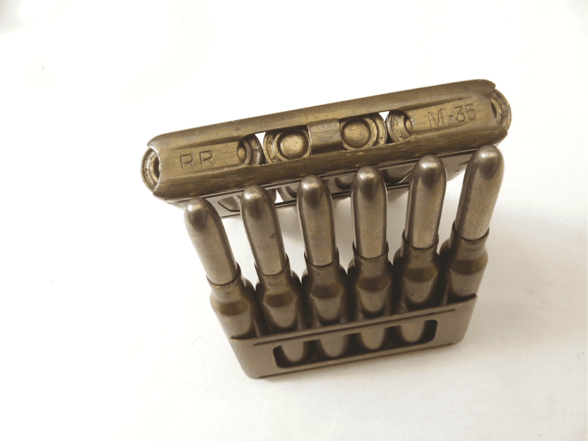 Inert Italian full clip of 6 50 x 52mm Carcano cartridges SOLD
