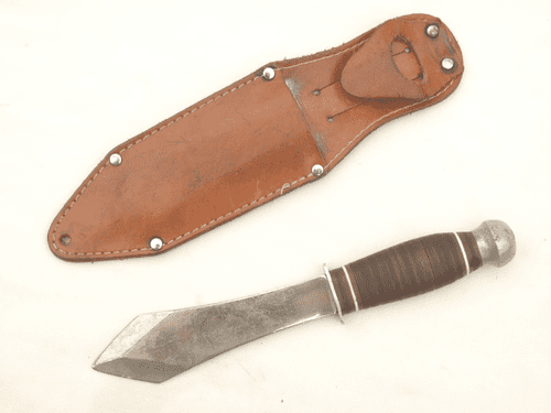 Italian made throwing knife in leather scabbard **SOLD**