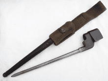 Lee-Enfield No4 Mk2 spike and scabbard, British 'Singer' N67 made, with webbing frog  **SOLD**