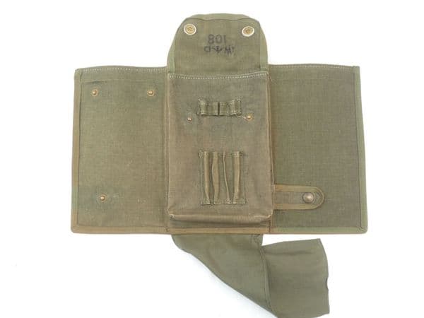 Pattern 1937 jungle green canvas map case, dated 1945