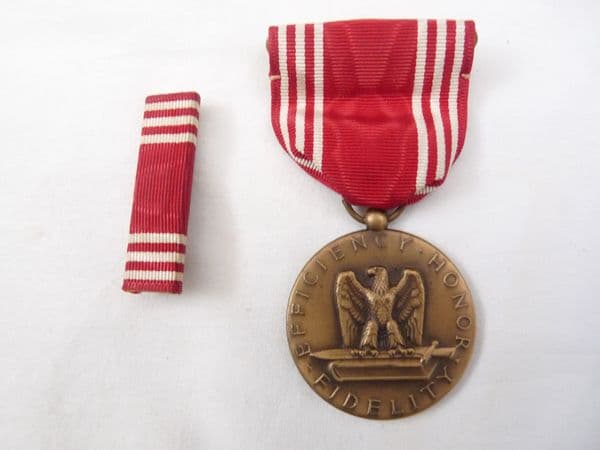 US Army Good Conduct Medal and ribbon bar, WW2 and Korean War issue piece