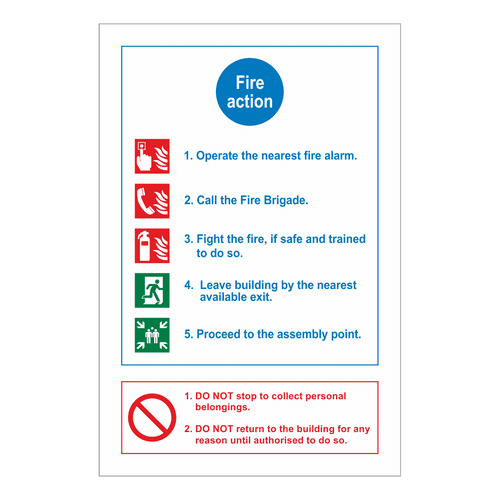 Fire Action, 5 Points/ Do Not Sign | Fire Action Signs | Bath Signs Digital