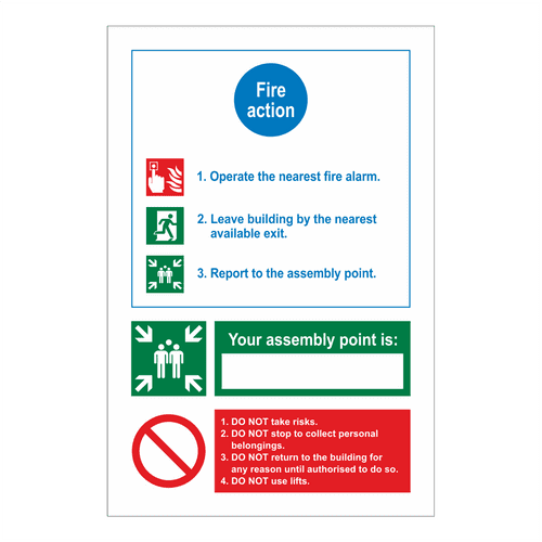 Fire Action, Assembly Point/ Do Not Sign | Fire Action Signs | Bath Signs Digital