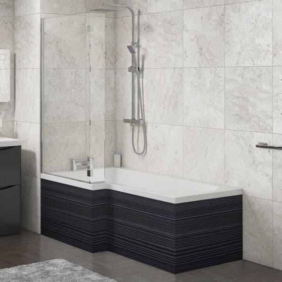 L Shape Shower Bath Panels Black Finnish Pine