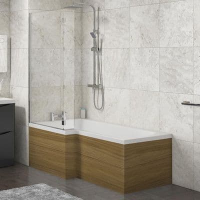 L Shape Shower Bath Panels Gloss Walnut