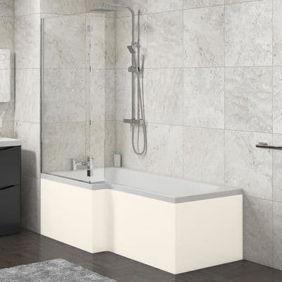 L Shape Shower Bath Panels High Gloss Cream