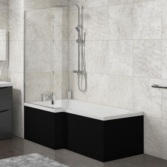 L Shape Shower Bath Panels Matt Black
