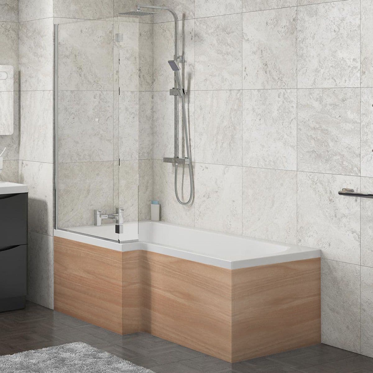 L Shape Shower Bath Panels Matt Walnut