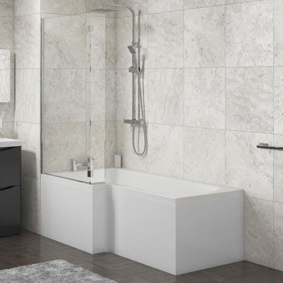 L Shape Shower Bath Panels White Ash