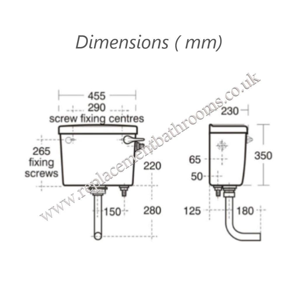 Compact LOW LEVEL WC toilet cistern white side inlet