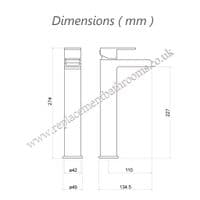 Square design waterfall tall mono basin mixer