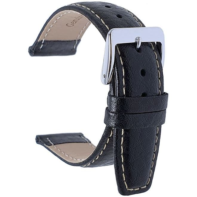 Black Buffalo Grain Genuine Leather Watch Strap Size 18mm-22mm | Battery Buddy