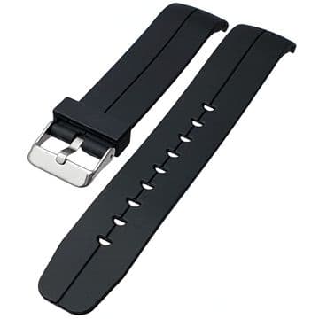 Curved End Watch Strap Centre Groove PU Black