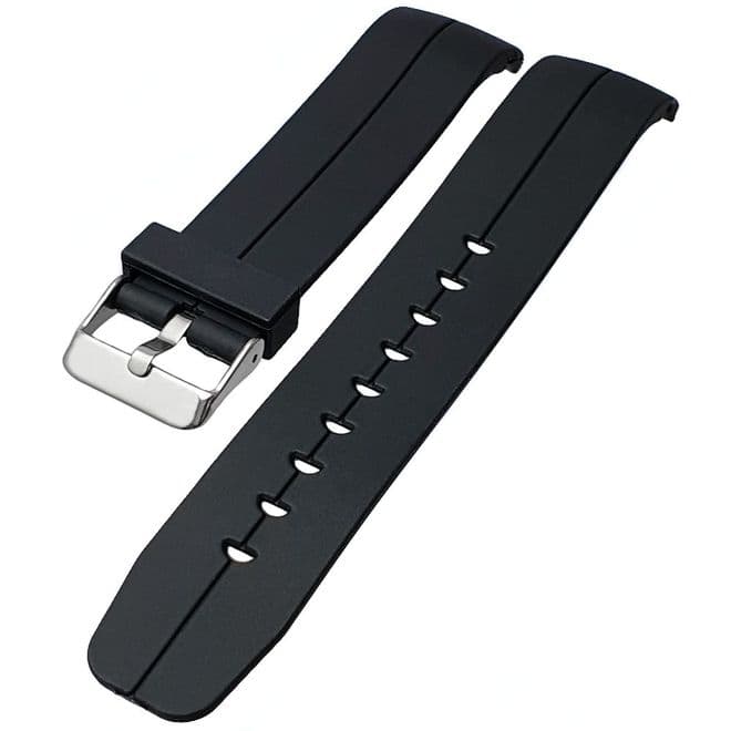 Curved End Watch Strap Centre Groove PU Black
