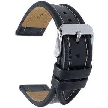 Black Genuine Leather Watch Strap Size 16mm-20mm