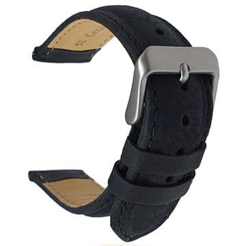 Black Genuine Suede Leather Watch Strap Size 16mm-20mm
