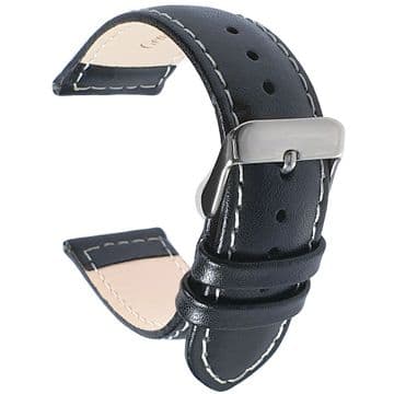 Black Padded Calf Leather Watch Strap Size 12mm-20mm