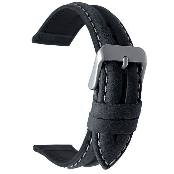 Black Suede Leather Watch Strap Water Resistant 16mm-22mm