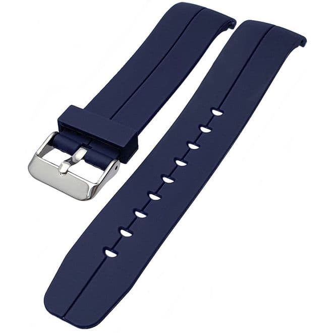 Blue Curved End Centre Groove PU Watch Strap | Battery Buddy