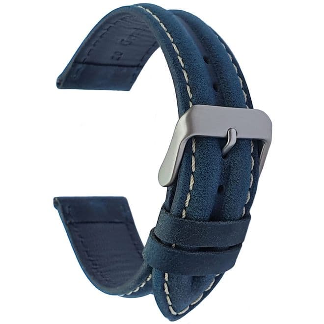 Blue Genuine Suede Leather Water Resistant Watch Strap Size 18mm-22mm