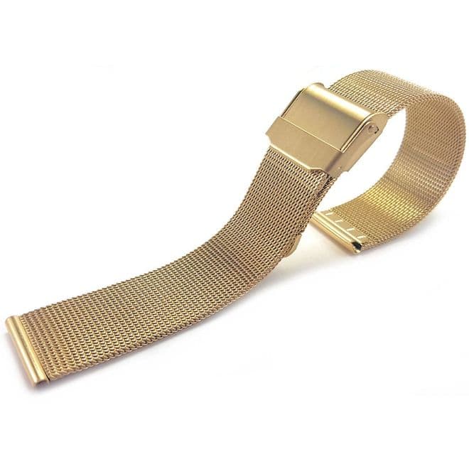 Gold Plated Fine Mesh Watch Strap Bracelet Size 12mm-22mm | Battery Buddy
