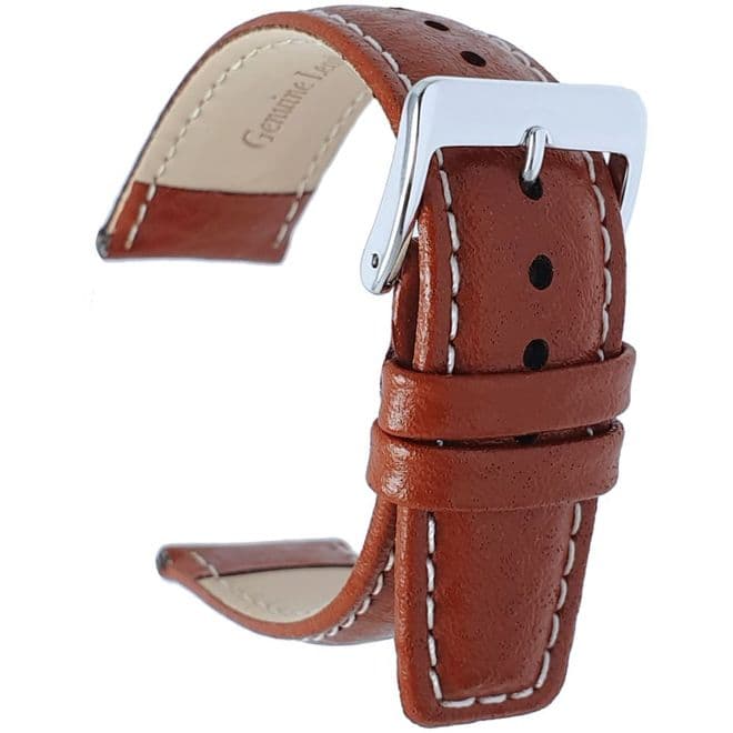 Mid Brown Buffalo Grain Genuine Leather Watch Strap Size 18mm-20mm | Battery Buddy