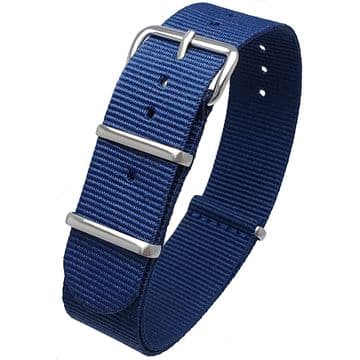 NATO G10 Blue Nylon Watch Strap Band Stainless Steel Buckle Size 16mm-24mm