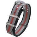 NATO G10 Seat Belt Weave Black Grey Red Watch Strap | Battery Buddy